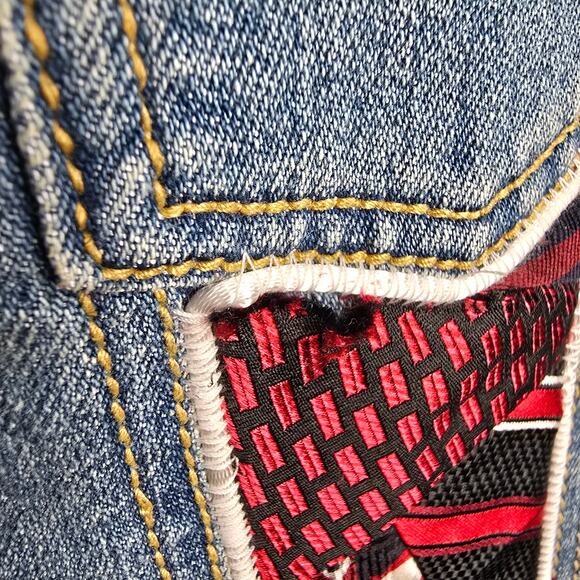 Vintage Upcycled Canyon River Blues Lace Butterfly Tie‎ Patches Jean Jacket XL - Picture 8 of 15